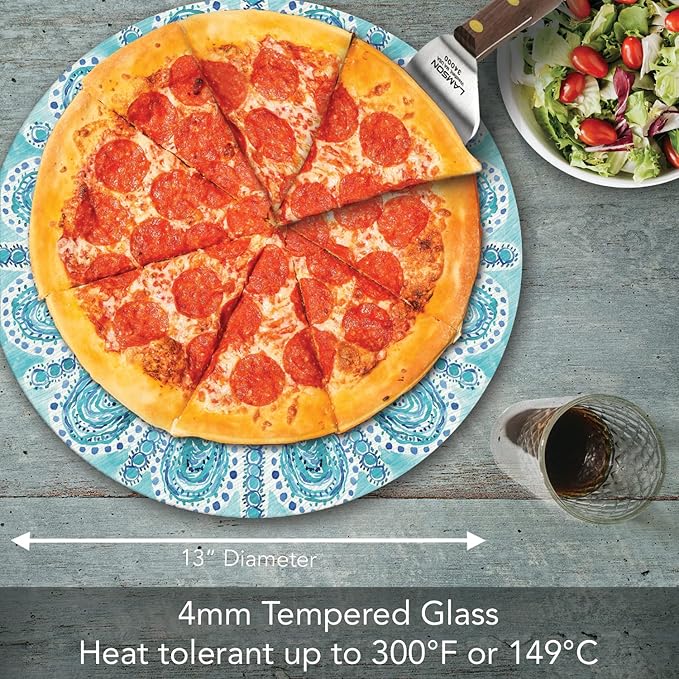 Ocean Fantasy 4mm Tempered Glass Lazy Susan Turntable 13" Round Cake Plate, Pizza Stand, Condiment Caddy