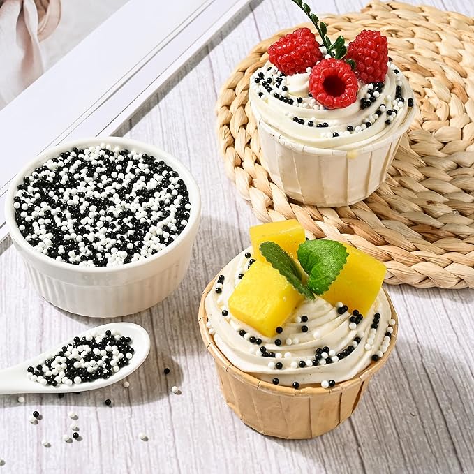 Nonpareils Sprinkles for Cake Decorating, White & Black Sprinkles Perfect for Cupcake Toppers Wedding Party Valentines Halloween Christmas Supplies 3.52 Ounce