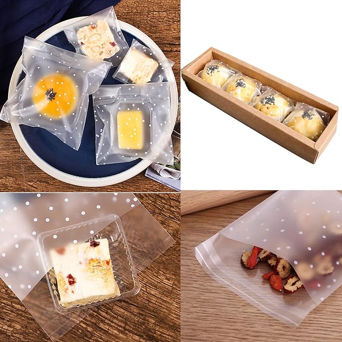 100pcs Self Sealing Cookie Bags,Polka Dot Cellophane Bags with Thank You Stickers (5"x5")