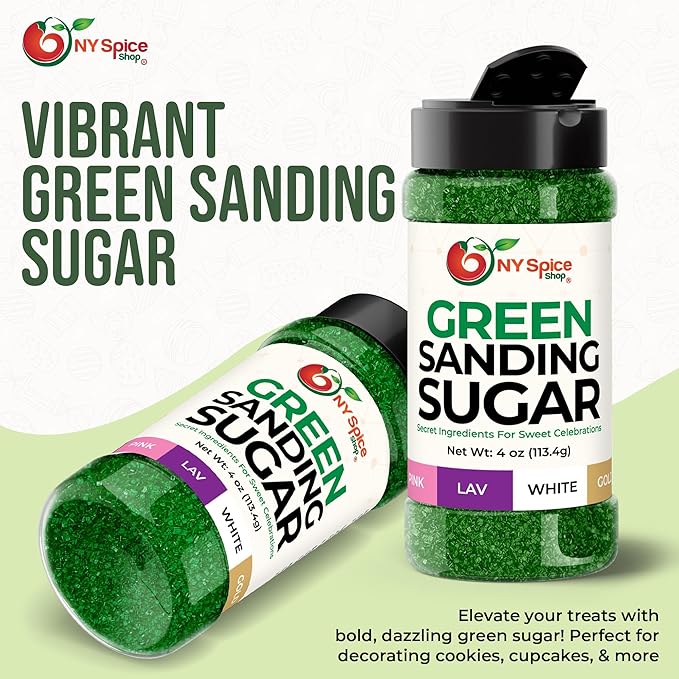 NY Spice Shop Christmas Green Sanding Sugar - 4 Ounce Edible Holiday Sprinkles for Cake Decorating, Cupcakes & Cookies - Festive Baking Decorations for Christmas Desserts, Candy Dishes & Gift Treats