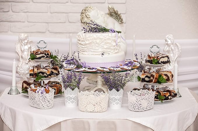 3 Tier 14" Heavy Metal Cake Stand Holder Fruit Plate Stand Fitting Hardware Rod with Stylus (Sliver_Sun Flower)