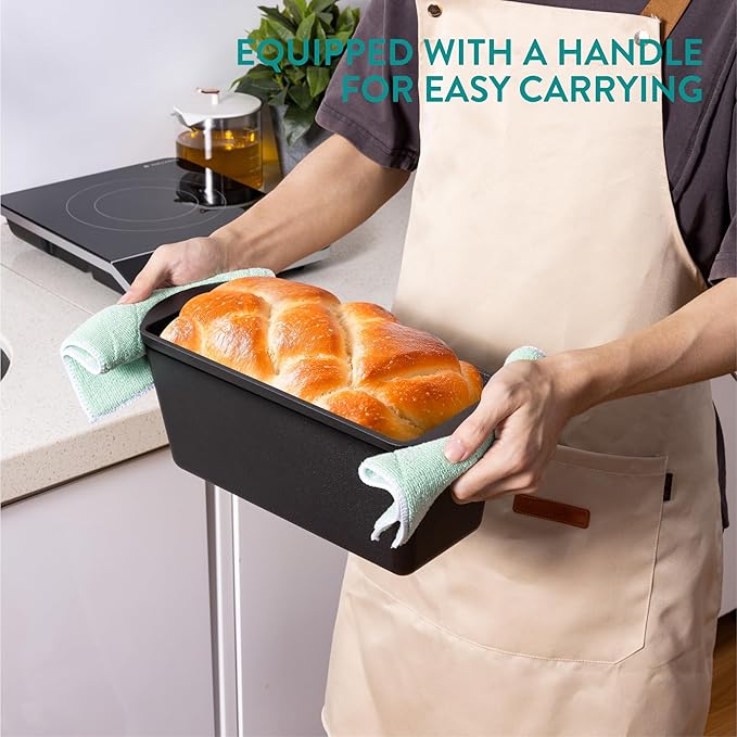 Navaris Cast Iron Bread Loaf Tin, 34cm, Black - Even Heat Distribution & Retention - Enameled Non-Stick Baking Pan - Cake and Bread Tins for Roasting, Oven Cooking & Grilling