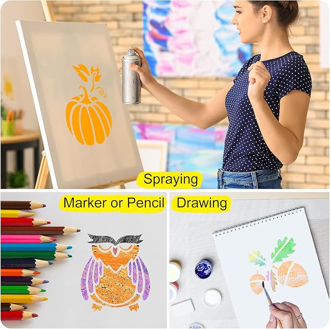 66 Pcs Small Stencils for Crafts Reusable 3 Inch Stencils for Painting on Wood DIY Craft Paint Template for Wall Home Decor Card Rock Canvas Drawing Holiday Ornament(Autumn)