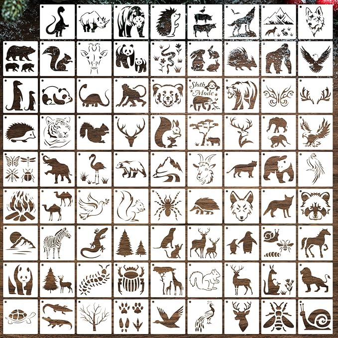 80 Pcs 3 x 3 Inch Stencils for Painting on Wood, Reusable Farm & Animal Plastic Stencils DIY Craft Paint Template Set for Wall Home Decor