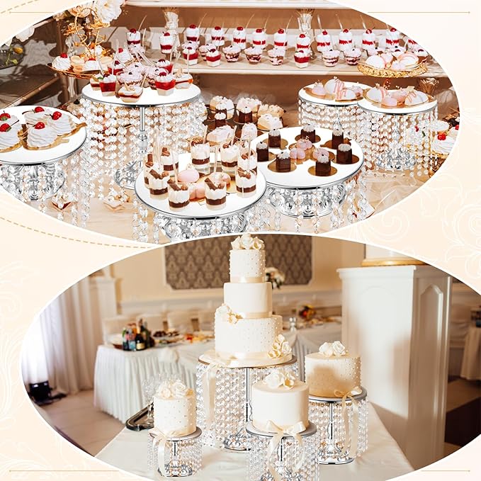 12 Pieces Silver Cake Stand Set, Vintage Cake Display Stand with Crystal Edge and Cupcake Display Tray, Dessert Table Display Set for Wedding Party Baby Shower Anniversary Celebration