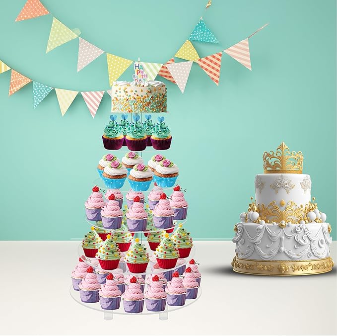 Jusalpha® 6 Tier Round Acrylic Cupcake Stand-cake stand-dessert stand, cupcake Tower 6RFs (6 Tier With Base) (6RF-S)