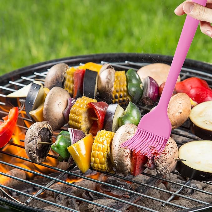 6 pieces basting brush for grilling,pastry brush,bbq basting brush,basting brush,rubber brush for cooking,basting brush for cooking,silicone bbq brush,barbecue sauce brush (pink)