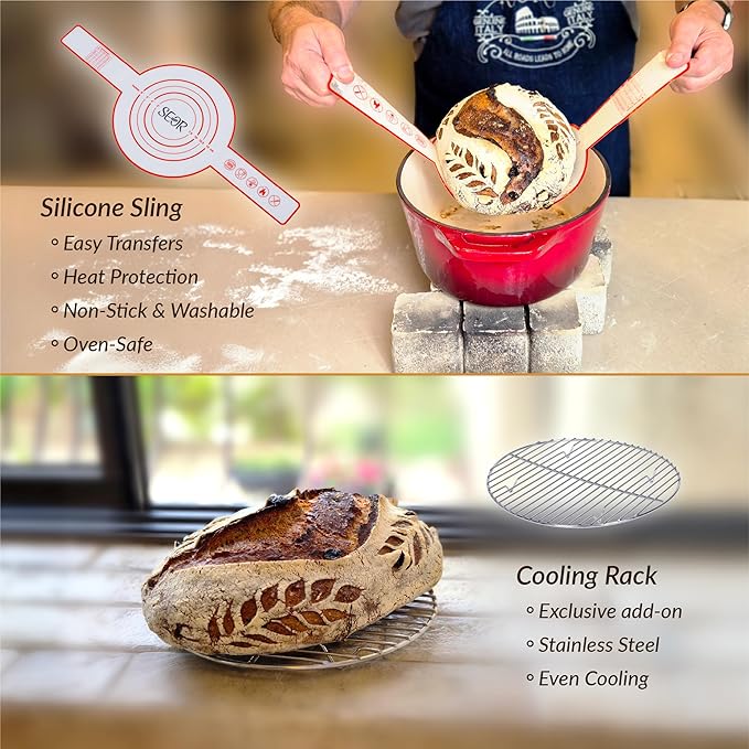 10Pc Premium Sourdough Bread Making Starter Kit; Supplies with Tools for Perfect Sourdough Bread Loaf; Glass Sourdough Starter Fermentation Jar and 2 Sourdough Proofing Baskets