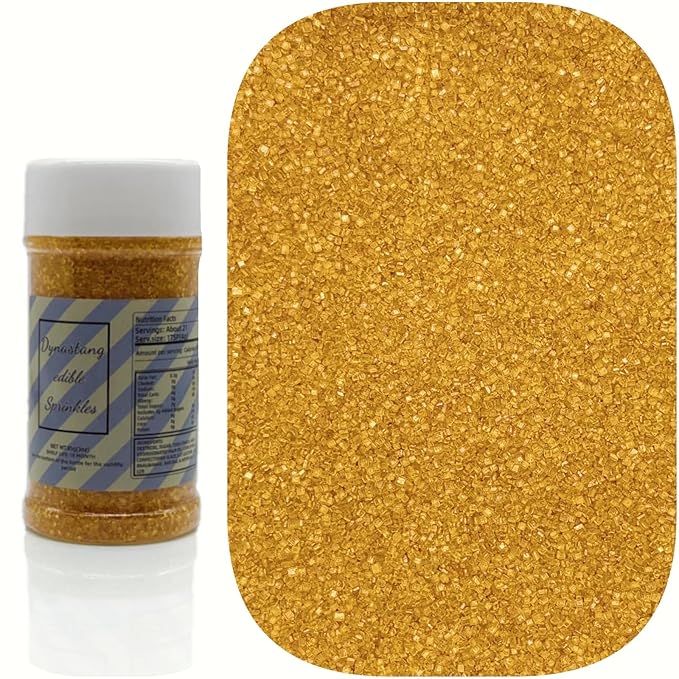 Dynastang Gold Sanding Sugar Sprinkles Edible Sugar Crystals Cake Decoration Cupcake Toppers Cookie Decorating Perfect for Cakes, Cupcakes, Desserts Toppings 3OZ