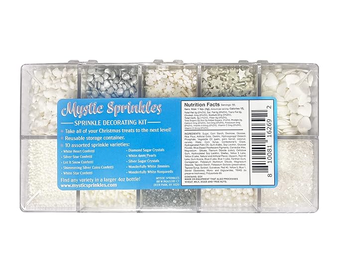 Mystic Sprinkles Christmas Holiday sprinkle Decorating Kits (Dreaming of a White Christmas in Silver Sprinkle Decorating Kit 7oz)
