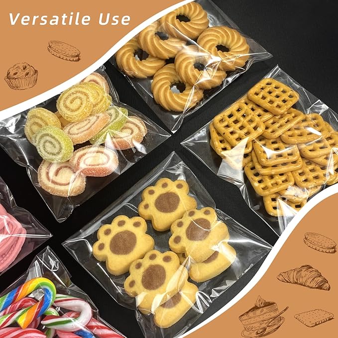 4x4 Inch Cookie Bags, 120 Pcs Clear Self Sealing Cellophane Treat Bags for Candy, Jewelry, Gift Wrapping, Party Favors, Crafts, Cookie Wrappers Self Adhesive