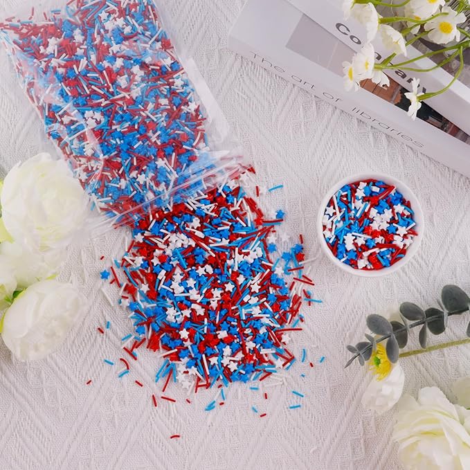 Patriotic Sprinkles Red Blue White Sprinkle 7 Ounce July 4th Sprinkles Blue White Star Sprinkle Edible Jimmies Mix Patriotic Memorial Day Toppings for Cake Cookie Ice Cream Decorations
