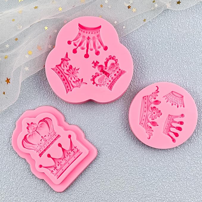 Mini Crown Fondant Molds 3pcs, 3D Crown Chocolate Cake Decorating Silicone Molds, for Dessert Display, Cupcake Toppers, Candy, Sugar Craft, Cookies, Marzipan, Polymer Clay, Epoxy Resin, Gypsum