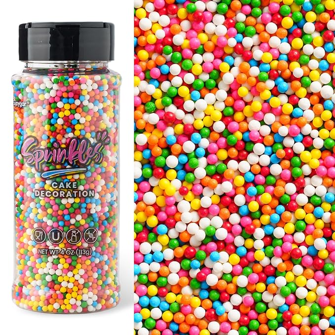 Rainbow Nonpareils Sprinkles, Sujoygar 4oz Edible Pastel Cake Sprinkles for Ice Cream Toppings Cupcake Chocolate Decoration, Wedding Party Cookies Baking Dessert Food Supplies