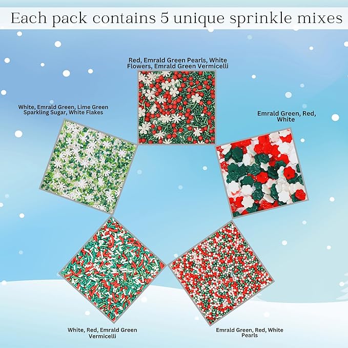 Confect Christmas Sprinkles | Christmas Sprinkles - Snowflakes in Red, Green & White I Confetti Pearls & sparkling for Dessert Decorating