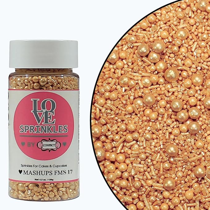 Confect Champagne Gold Sprinkles | Baby Shower & Birthday Sprinkles | Gold Pearls & Jimmies | Edible Sprinkle for Cakes & Cupcakes Decoration - Vegan, Gluten-Free, Nut-Free, Soy-Free, Dairy-Free, Palm Oil-Free -4.2 Oz
