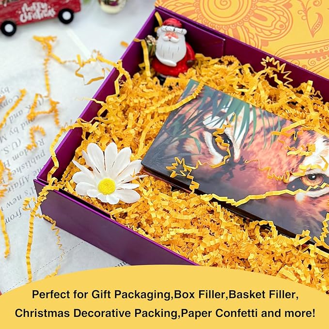 Corlcol 2LB Crinkle Paper Shred Filler for Gift Box Bag and Basket On Holidays(Orange-Yellow)