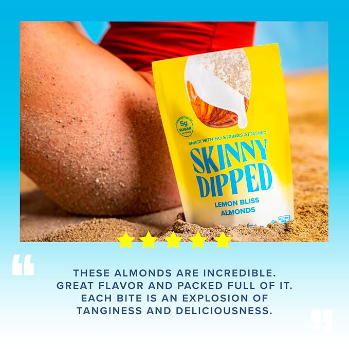 SkinnyDipped Lemon Bliss Almonds, Chocolate Covered Almonds, Low Sugar, Gluten Free, Healthy Snack, 1.2 Ounce Bags (Pack of 15)