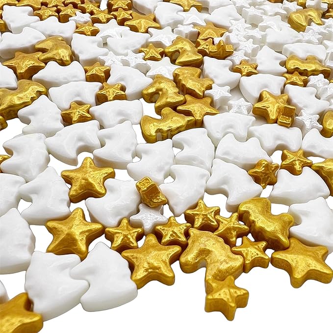 SE Si&Moos White and Gold Star Candy Gold and White Unicorn Sprinkles Star and Unicorn Candy Decorations Edible Star Sprinkles for Cakes, Cupcakes, Cookies, Shower Party Birthday Holiday Supplies 3.5 OZ
