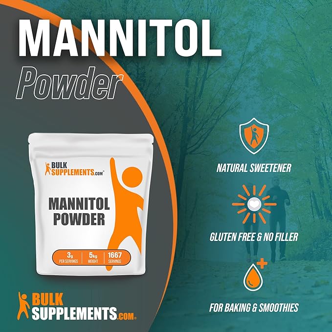 BulkSupplements.com Mannitol Powder - Mannitol Sweetener, Sugar Substitute, Mannitol Supplement, Natural & Gluten Free, 3g per Servings, 5kg (1.1 lbs) (Pack of 5)