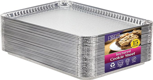 Aluminum Pans Half Size Textured Cookie Sheet 15 Count Durable Nonstick Baking Sheets 15.87" x 11" - Sheet Pan, Baking Tray, Cookie Sheets, Foil pans, Foil trays, Sheet Baking Pans