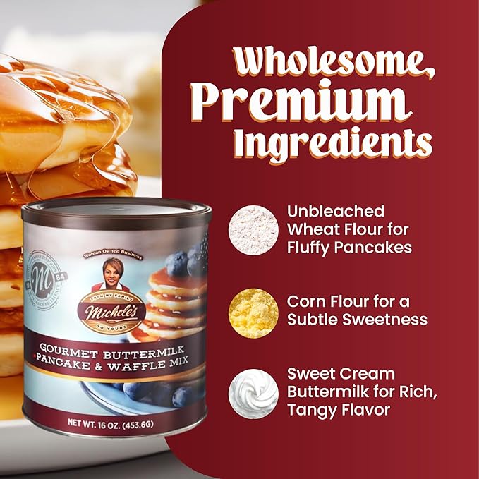 Michele’s Gourmet Buttermilk Waffle and Pancake Mix, 16 oz | Perfect for Mini Pancakes | Just Add Water for Fluffy Pancakes & Waffles | Ideal Gift for Foodies & Breakfast Lovers
