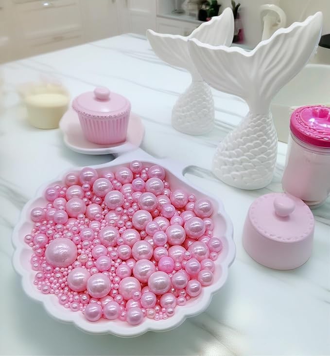 Edible Pink Sugar Pearls Sprinkles Candy Mix Size Pearls Cake Decorations Cupcake Toppers Cookie Decorating Perfect for Wedding Party Valentine Halloween Christmas Supplies 4.58OZ