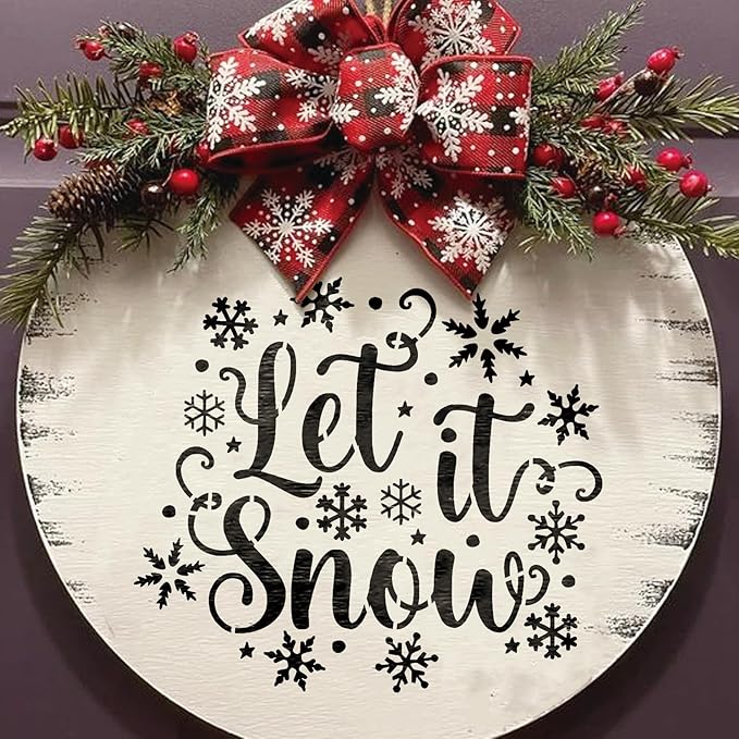 Christmas Stencils for Painting on Wood Reusable Snowflake Large Merry Christmas Pine Tree Nativity Holiday Stencil Snow Templates for Wood Sign Window Floor Crafts Doormats(Christmas Words)