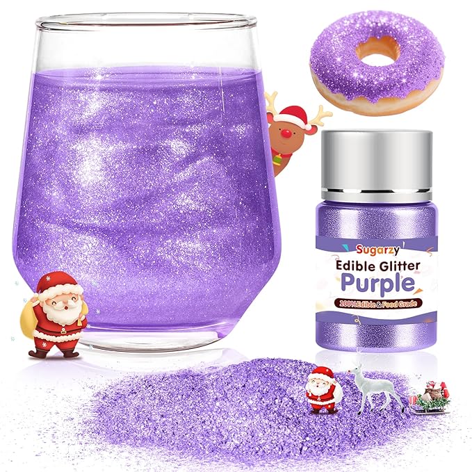 Christmas Edible Purple Glitter for Drinks, Food Grade 10g Purple Sprinkles Christmas Cake Decorating Supplies, Edible Luster Dust for Cocktail Beverages, Food Coloring Shimmer Powder for Baking,Cake Cupcakes Cookies Drinks Candy Strawberries Decorations