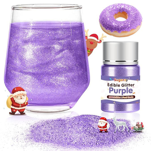 Christmas Edible Purple Glitter for Drinks, Food Grade 10g Purple Sprinkles Christmas Cake Decorating Supplies, Edible Luster Dust for Cocktail Beverages, Food Coloring Shimmer Powder for Baking,Cake Cupcakes Cookies Drinks Candy Strawberries Decorations