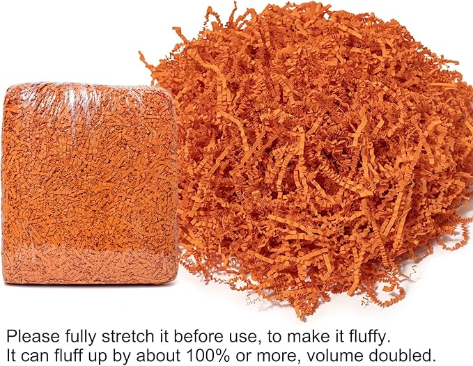 Mefleet 1 LB Crinkle Cut Paper Shred Filler Orange Crinkle Shredded Paper for Gift Box - Gift Basket Bag Filler - Grass Cushion Stuffing for Halloween Fall Christmas Holiday Packaging Wrapping