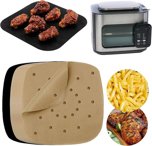 Air Fryer Unbleached Parchment Paper Sheets for Ninja Combi All-in-One Multicooker 14-in-1 SFP701 Airfryer Oven and Slow Cooker, Perforated Liners 100pcs Pre-Cut Square Accessories, Basket Protectors