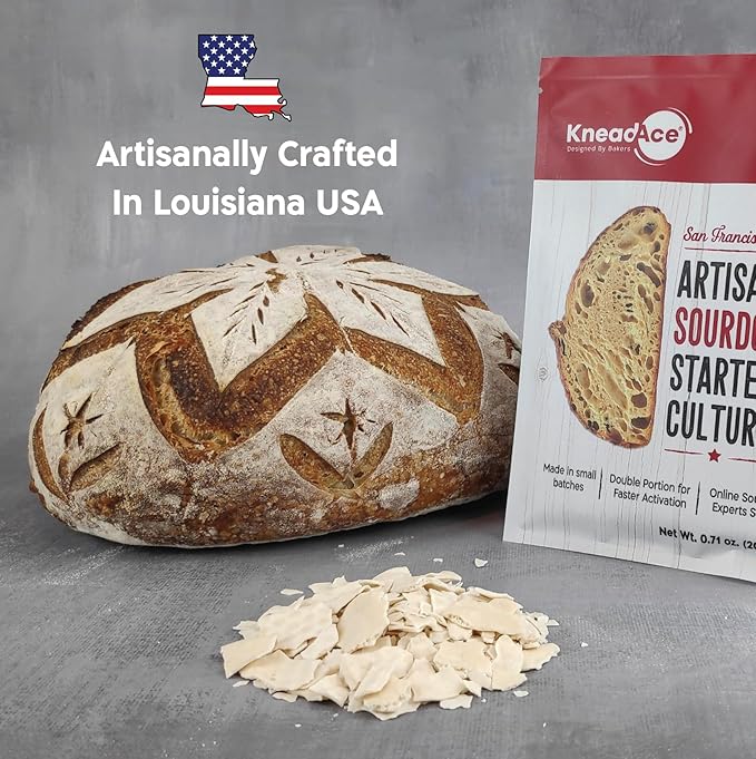 KneadAce Sourdough Starter Culture – Fast-Activating Natural Wild Yeast for Homemade Bread – Dehydrated Sourdough Starter for Baking Artisan Loaves, Easy to Use & Perfect for Beginners
