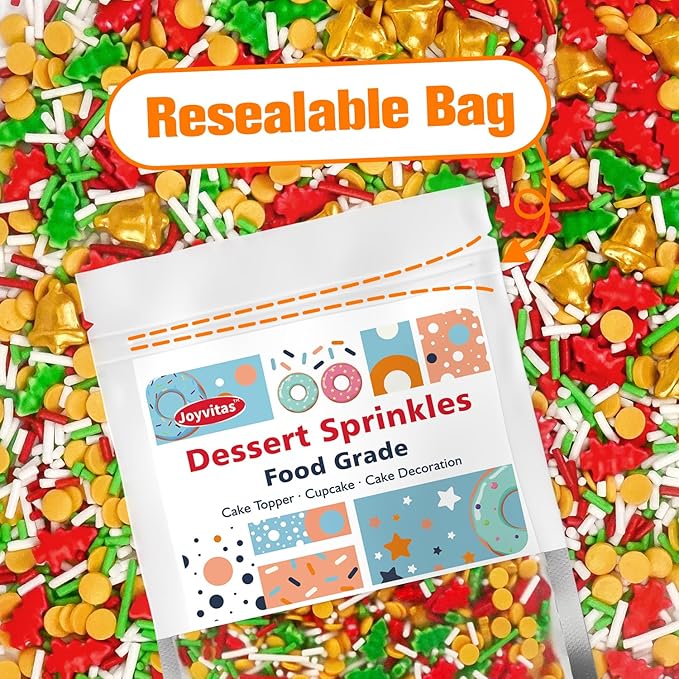 Christmas Sprinkles for Cake Decorating, Christmas Tree Bell Sprinkles Mix, 150g/5.29oz, Perfect for Cake Decoration, Cupcake Decorations, Baking, foodgrade