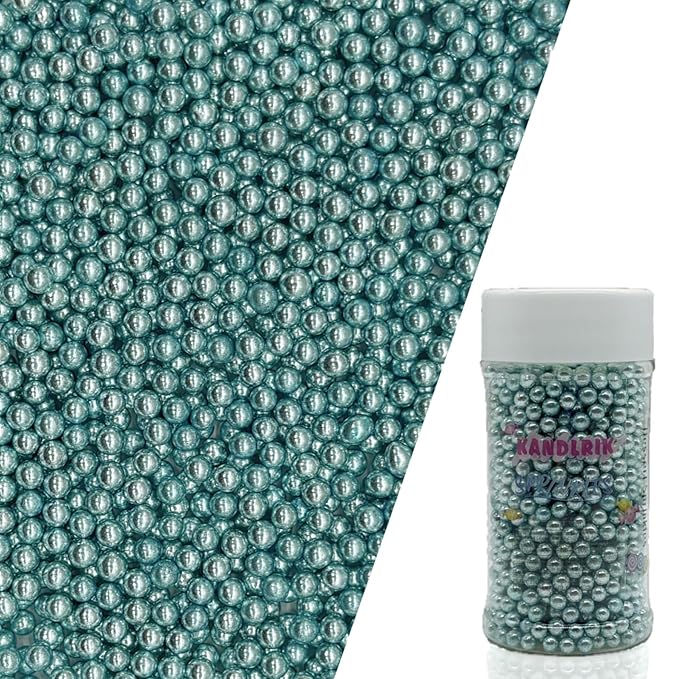 Edible Silver BluePearl Sugar Sprinkles Candy 4mm Mini Pearls Cake Decorations Cupcake Toppers Cookie Decorating Perfect for Wedding Party Valentine Halloween Christmas Supplies 3OZ