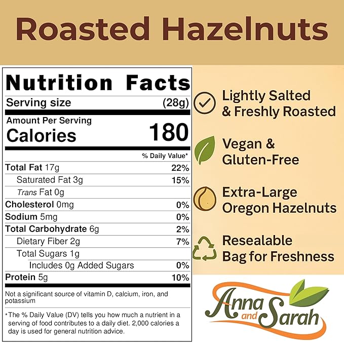 Roasted Lightly Salted Oregon 48 Oz Extra Large Hazelnuts Kosher and Gluten Free in Resealable Bag 3 Lbs