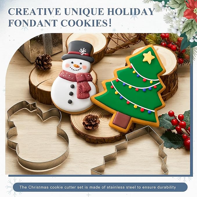2 Pcs Large Christmas Cookie Cutters 8" Extra Large Christmas Tree and Snowman Stainless Steel Giant Cookie Cutter for Xmas Holiday Baking