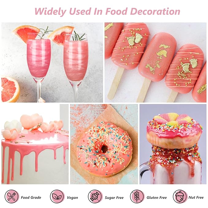 Edible Luster Dust Rose Gold10 Grams, Food Grade Cake Luster Dust Tasteless Dessert Dusting Powders for Baking Cherrysea Food Coloring Powder for Cupcakes, Cake Pops,Fondant,Chocolate, Candy