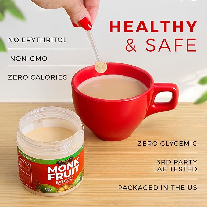 Monk Fruit Sweetener No Erythritol (25X Sweeter Than Sugar) Zero Calories, Zero Glycemic, Non-GMO, No Fillers - Monk Fruit Extract (7% Mogroside V) by Transparency Foods (3oz, 566 servings)