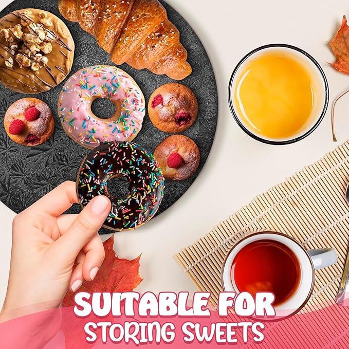 12 Inch Cake Drum - Black Round 12 Inch Cake Boards for Holiday Dessert Presentation, Grease and Moisture Resistant, Thick Durable Material with Fancy Pattern, Great for Christmas Parties & Birthdays