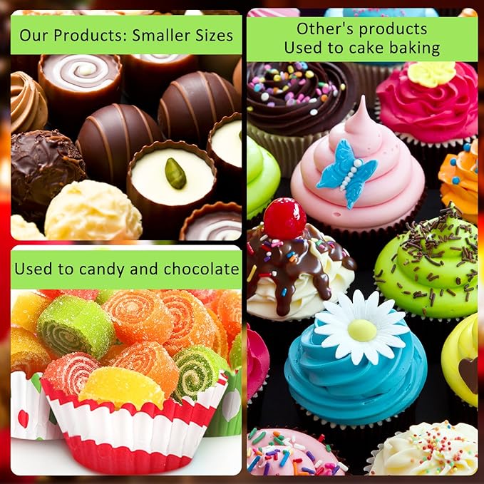 600 Pcs Christmas Party Cupcake Liners Christmas Paper Baking Cups Mini Muffin Liners Small Cupcake Wrappers Xmas Paper Candy Cups for Santa Holiday Chocolate Cake Making Supplies (Fresh)