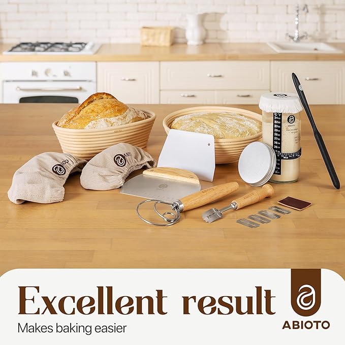 Sourdough Bread Baking Supplies and Starter Kit - Ultimate Bread Making and Sourdough Starter Kit with Proofing Baskets, Sourdough Jar, Bread Lame, Scrapers and Danish Whisk