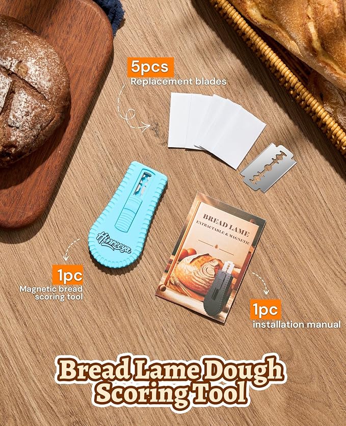 Extractable & Magnetic Bread lame Dough Scoring Tool, Professional Sourdough Bread Baking Supplies & Bread Knife for Sourdough - Scoring Patterns Booklet & 5 Razor Blades