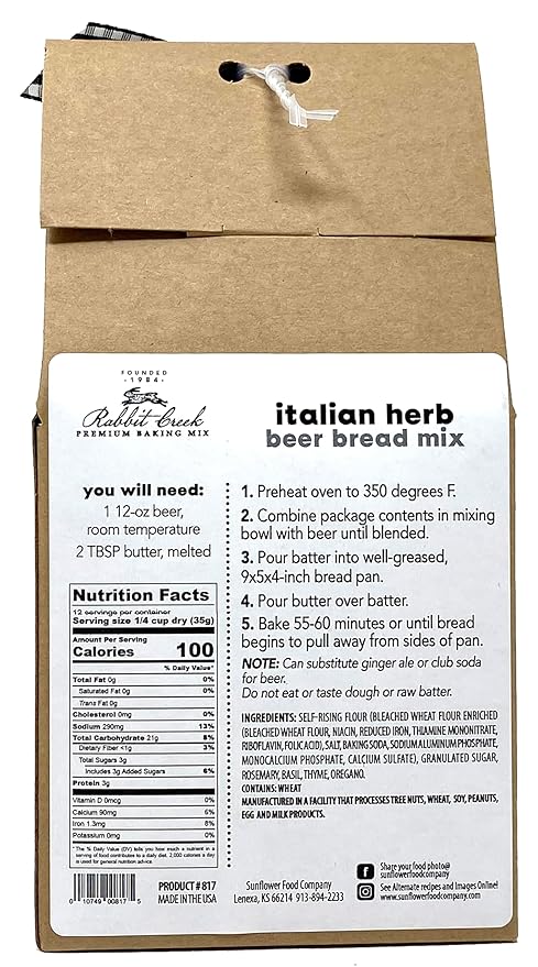 Rabbit Creek Beer Bread Mix Italian Herb Beer Bread Mix for Baking Premium Bread Baking Mix