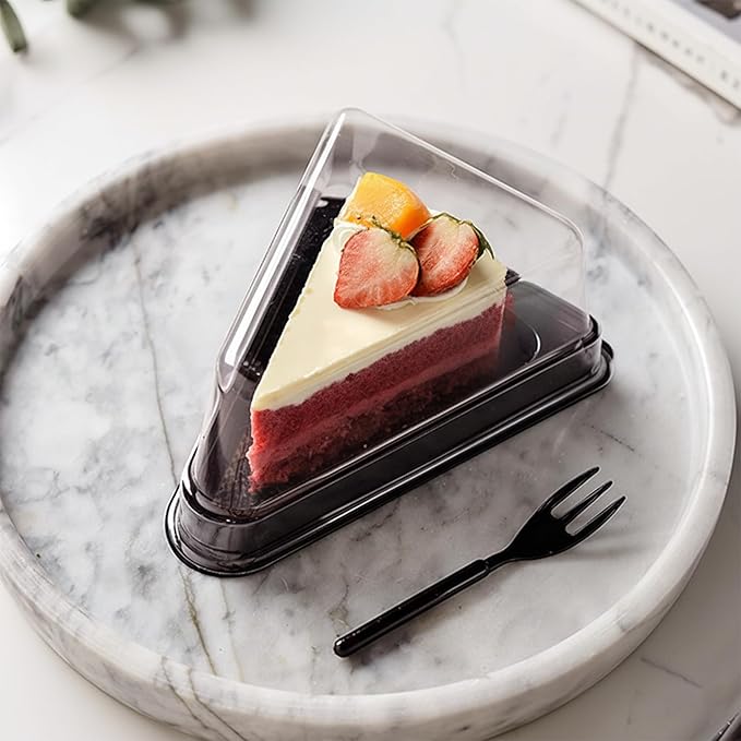 DoubleWave 50-Pack Clear Cake Slice Containers | BPA-Free, Stackable Dessert Holders for Parties, Weddings, and Special Events – Shatter-Resistant Plastic | Keeps Cake Fresh at Parties
