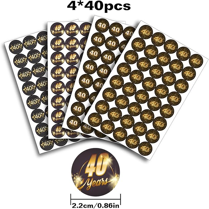 40th Birthday Round Candy Sticker - Cheers 40, Happy 40th Birthday, Anniversary Party Favors Sticker Labels Fit Chocolate Candy （ 160 Pieces）