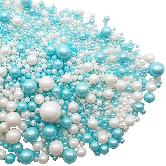 SE Si&Moos White and Light Blue Pearl Sprinkles for Cake Decorating Edible Cake Cookie Pearls Cupcake Decorations Baby Blue and White Sprinkles for Cake, Cupcake, Cookies Party Holiday Christmas Supplies 3.5 OZ