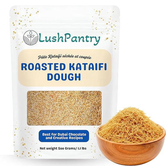 Lushpantry Kataifi Dough, (500g-17.6 oz) Chopped for Dubai Chocolate, Kunafa & Baklava, Kataifi Shredded Fillo Dough (1.1 lbs, Roasted Kataifi)