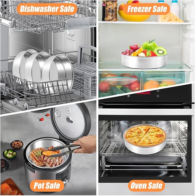 9 inch Stainless Steel Cake Pan, Mirror Finish Bakeware, Round Cake Pans Set of 3, Dishwasher Safe & Oven Safe