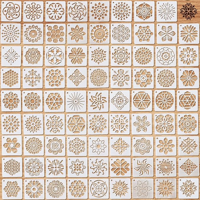 80 Pieces Mandala Stencils for Painting 3 x 3 Inch Mandala Painting Craft Stencils Reusable Templates for Wood Rocks Furniture Wall Floor DIY Art Projects Fabric Tile